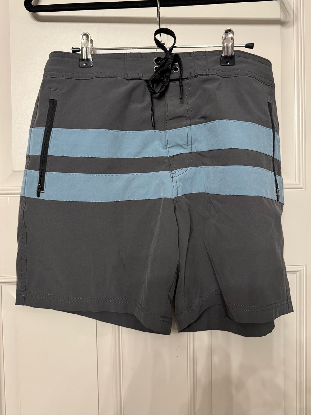 American Eagle Outfitters Gray Swim Shorts with Light Blue Stripes